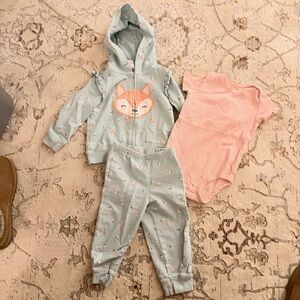 Carter's Mint Green and Pink Fox One Piece Set